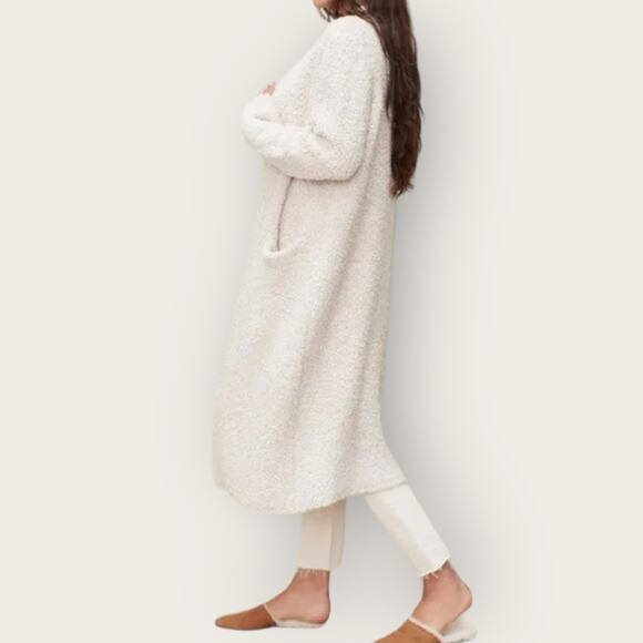 Jenni Kayne Boucle Sweater Coat | Medium | Ivory Long Cardigan Wool Fuzzy Cozy - Picture 12 of 13